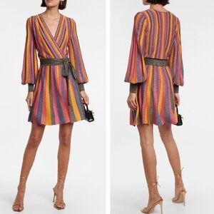 Rebecca Vallance Marsha Metallic Knit Wrap Long Sleeve Cocktail Mini Dress NEW